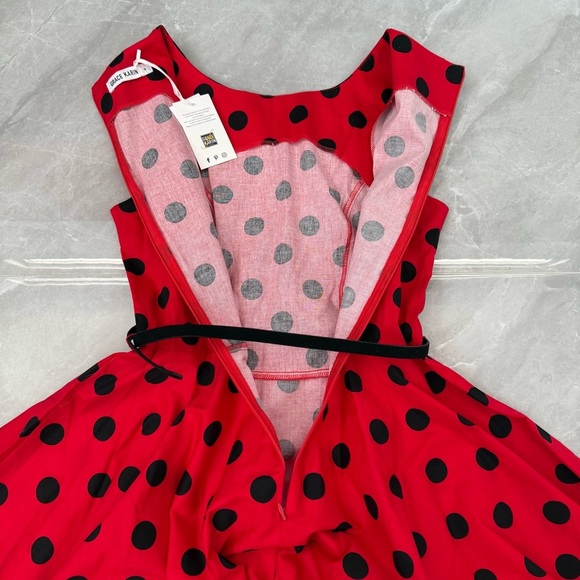 Women’s Grace Karin Retro Polka Dot Flare Sleeveless Dress With Belt Medium - Picture 12 of 16